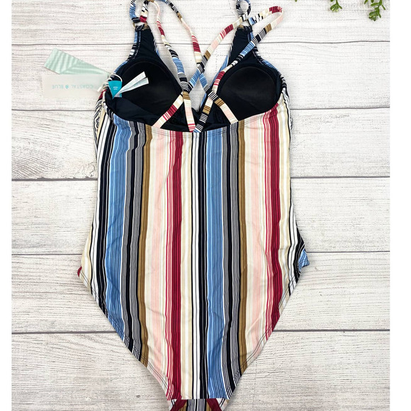 NEW COASTAL BLUE Stripe Strappy Back One Piece Swimsuit XS - Picture 6 of 10